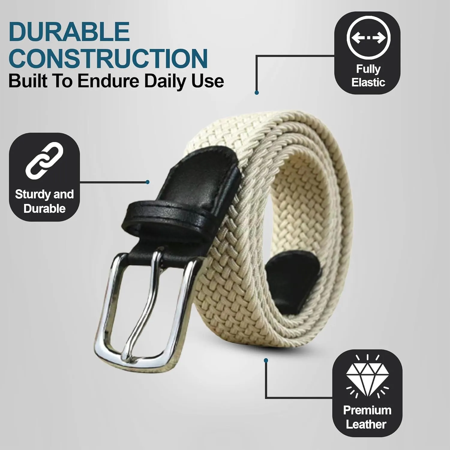 Elastic Mens Strech Belt - Casual Woven Braided Belt in Gift Box for Golf Pants, Shorts, Jeans