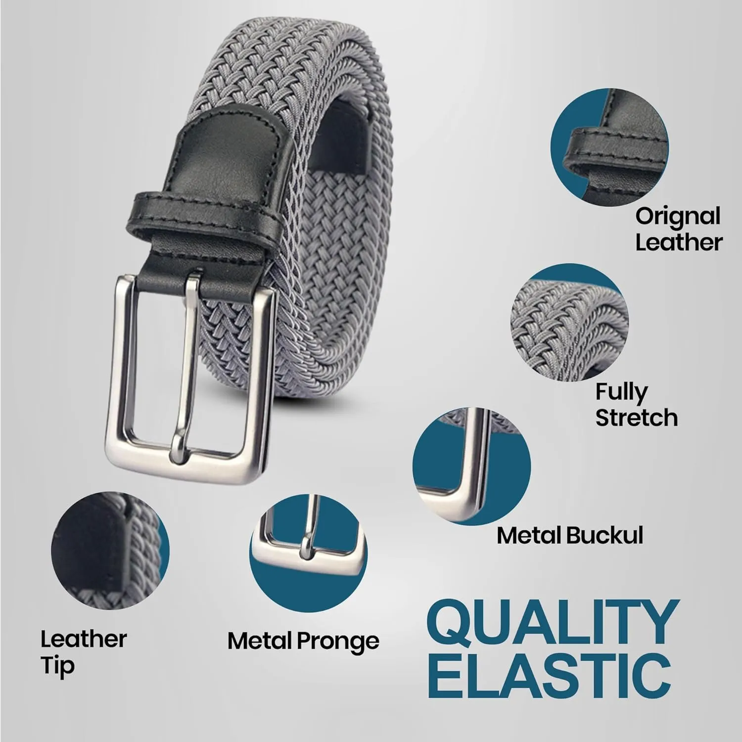 Elastic Mens Strech Belt - Casual Woven Braided Belt in Gift Box for Golf Pants, Shorts, Jeans