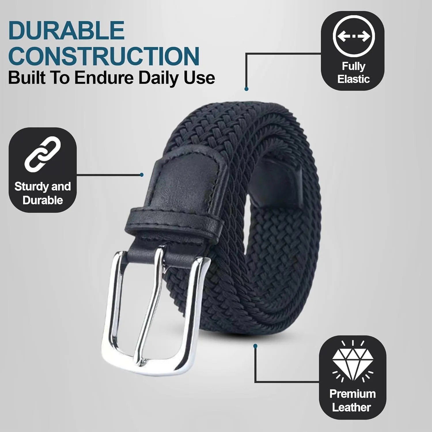 Elastic Mens Strech Belt - Casual Woven Braided Belt in Gift Box for Golf Pants, Shorts, Jeans
