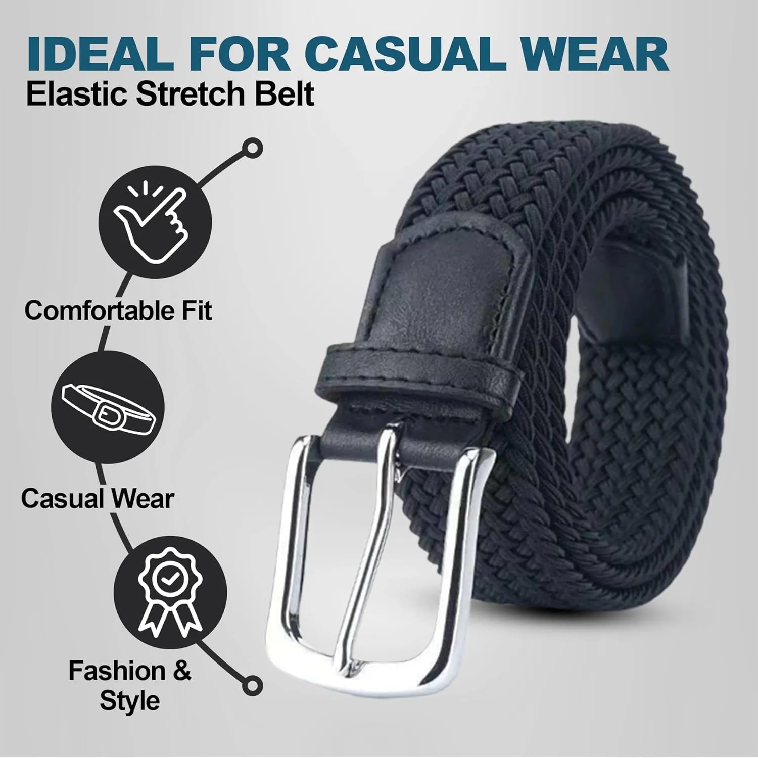 Elastic Mens Strech Belt - Casual Woven Braided Belt in Gift Box for Golf Pants, Shorts, Jeans