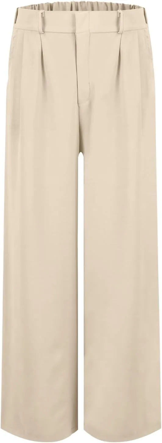 eoeioa Pull on Dress Pants for Women Elastic High Waisted Palazzo Pants Business Work Pants Wide Leg Beach Pants with Pockets