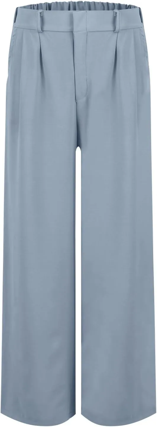 eoeioa Pull on Dress Pants for Women Elastic High Waisted Palazzo Pants Business Work Pants Wide Leg Beach Pants with Pockets