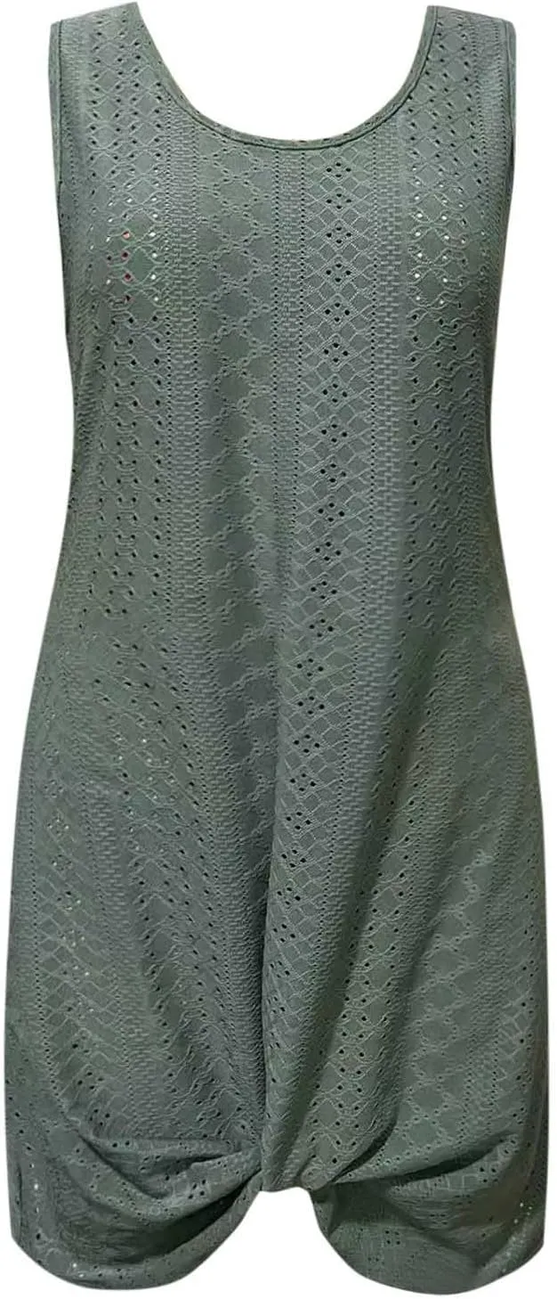 Eyelet Sundresses for Women Sexy Crew Neck Sleeveless Beach Dress Classy Summer Hawaiian Travel Outfits for Women