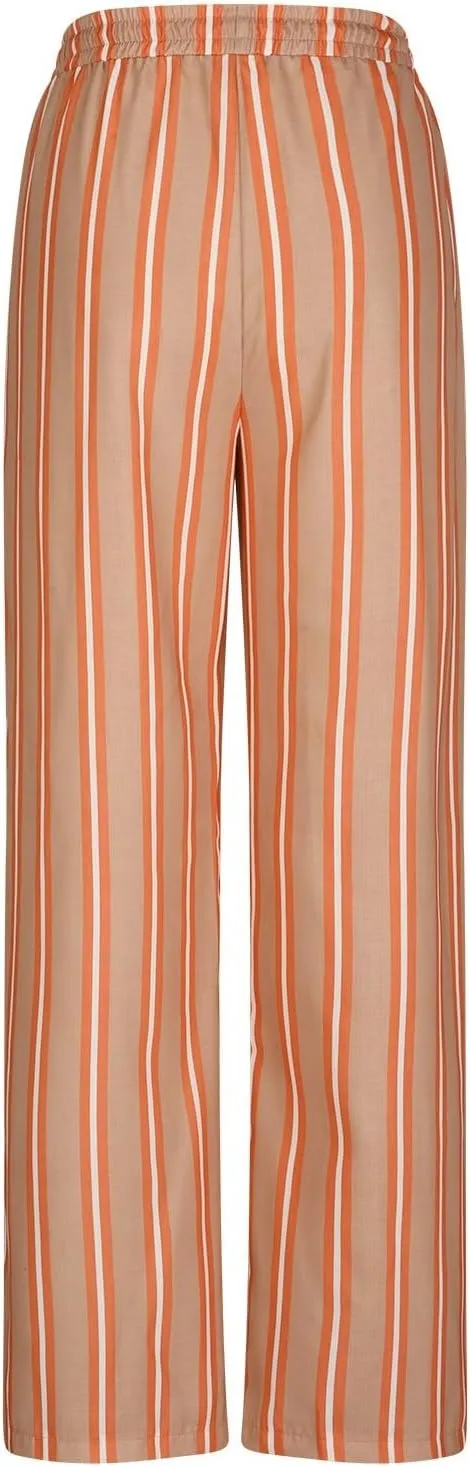 fanmpghleoo Striped Linen Pants Women Summer Drawstring Wide Leg Palazzo Pants for Women Casual High Waisted Linen Trosuers