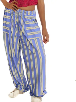 fanmpghleoo Striped Linen Pants Women Summer Drawstring Wide Leg Palazzo Pants for Women Casual High Waisted Linen Trosuers