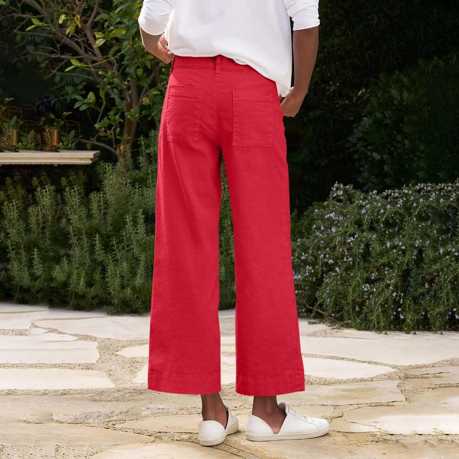 fanmpghleoo Woman Linen Pants High Waist Wide Leg Lightweight Linen Pants Casual Loose Fit Linen Cropped Pants Summer 2025