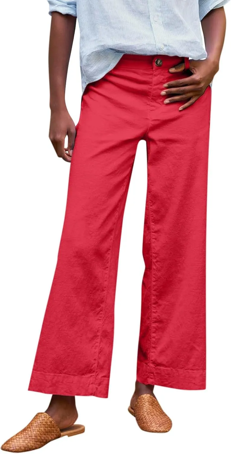fanmpghleoo Woman Linen Pants High Waist Wide Leg Lightweight Linen Pants Casual Loose Fit Linen Cropped Pants Summer 2025