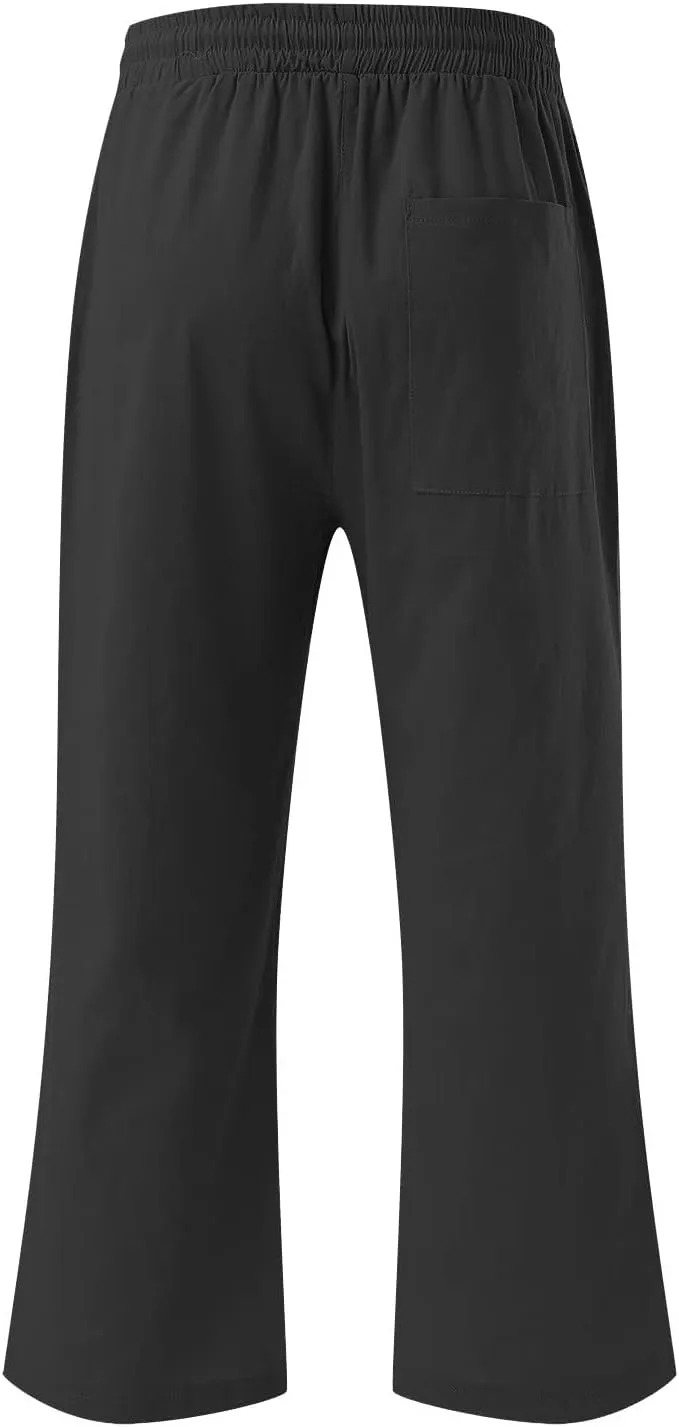 Fashion Capri Pants for Women Casual Solid Color Elastic Loose Pants Straight Wide Leg Trousers with Pocket