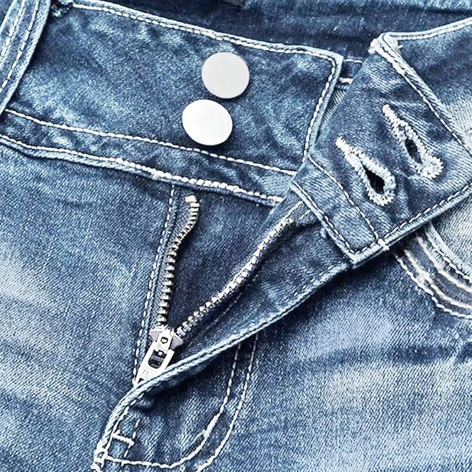 Flare Jeans for Women High Waist Denim Distressed Elastic Pull on Bootcut Button Beach Bell Bottom Jeans with Pockets