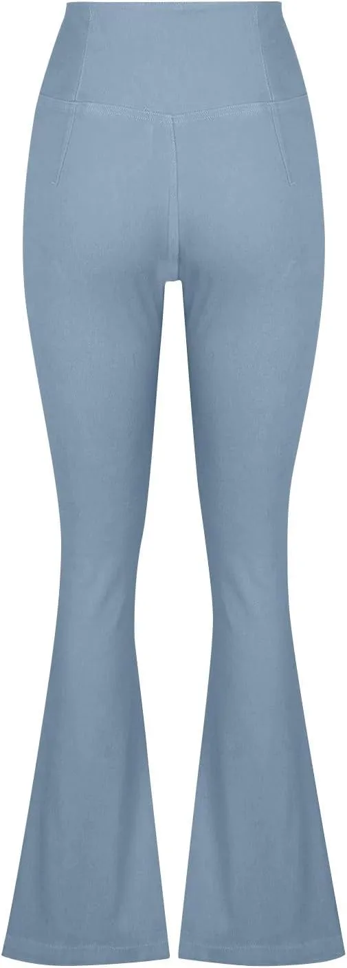 Flare Jeans for Women Solid Color High Waisted Stretch Jeans Trendy Bell Bottom Denim Pant Casual Trousers