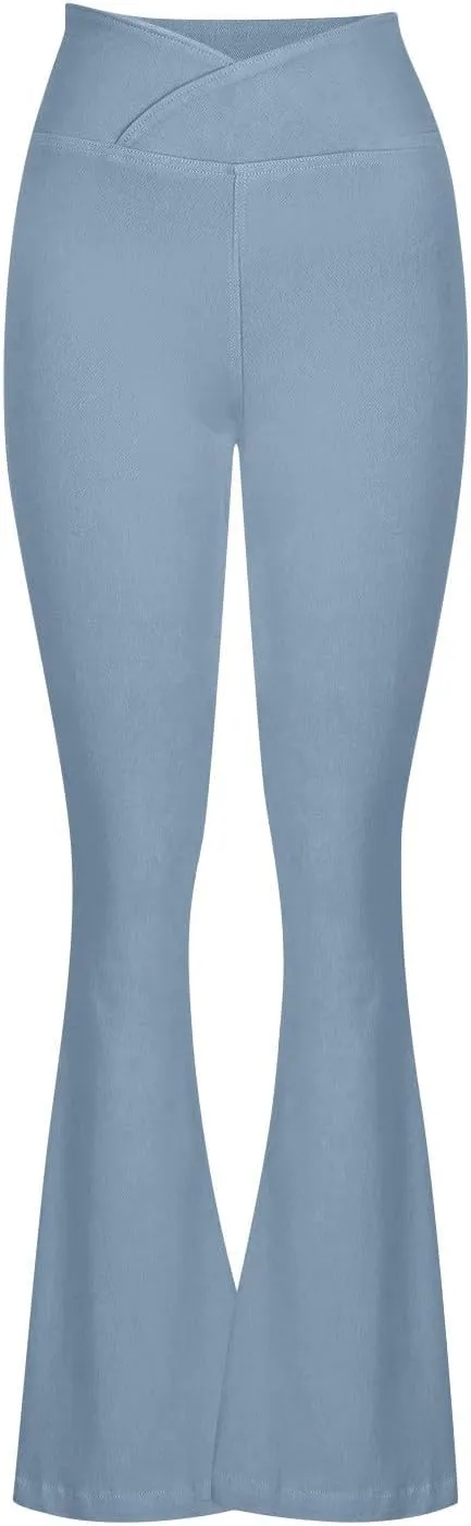 Flare Jeans for Women Solid Color High Waisted Stretch Jeans Trendy Bell Bottom Denim Pant Casual Trousers
