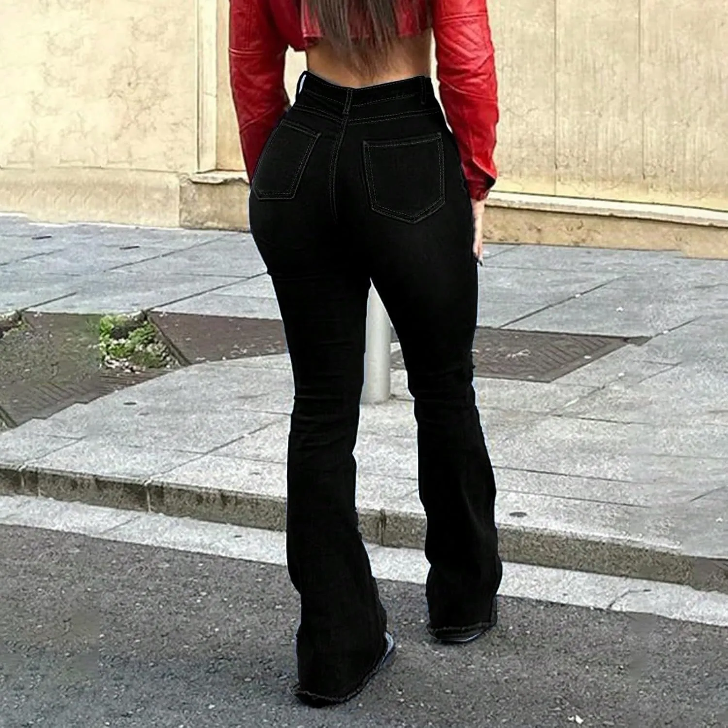 Flare Ripped Jeans Womens Bell Bottoms Distressed Jeans Skinny Bootcut Pants High Waisted Denim Pants with Pockets
