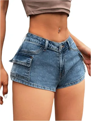 Floerns Women's Low Waisted Club Mini Denim Shorts Skinny Jean Shorts with Pockets