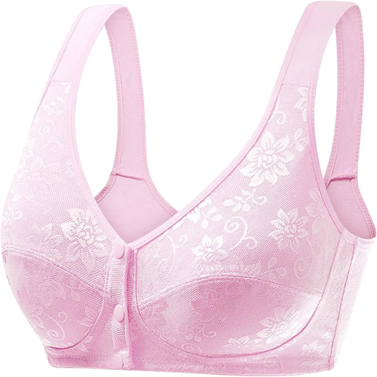 Front Clasp Bras for Women On Underwire, Floral Lace Full Coverage Push Up Bra, Light Lined Comfort Seamless Bralette