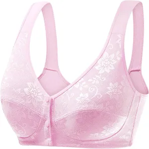 Front Clasp Bras for Women On Underwire, Floral Lace Full Coverage Push Up Bra, Light Lined Comfort Seamless Bralette