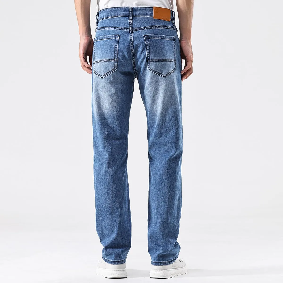 GAIAKOU Men's Baggy Slim Fit Stretch Work Jeans - Straight Loose Blue Elastic