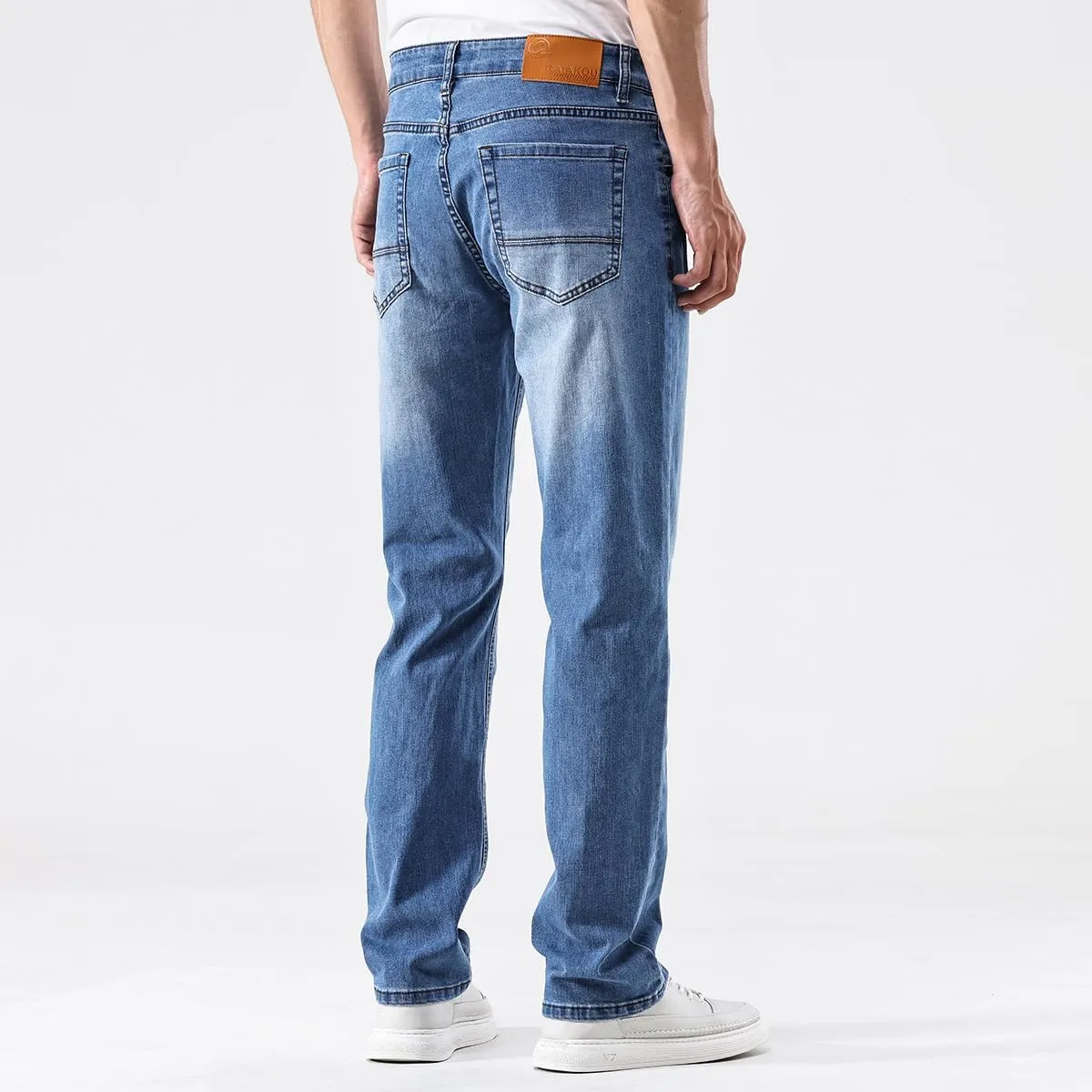 GAIAKOU Men's Baggy Slim Fit Stretch Work Jeans - Straight Loose Blue Elastic