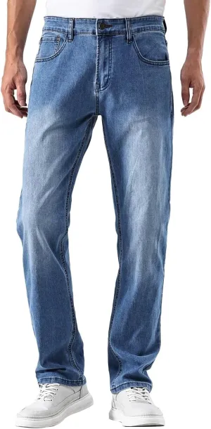GAIAKOU Men's Baggy Slim Fit Stretch Work Jeans - Straight Loose Blue Elastic
