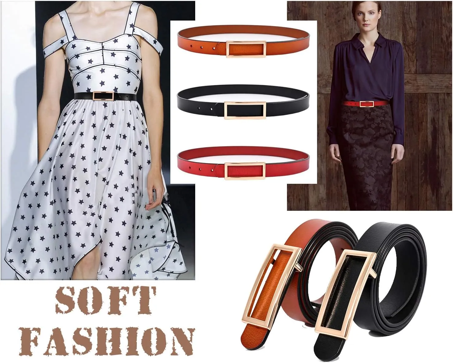 Genuine Leather Belt for Women Waist Skinny Dress Belt for Jeans Pants 0.93" Width Black Red Brown White