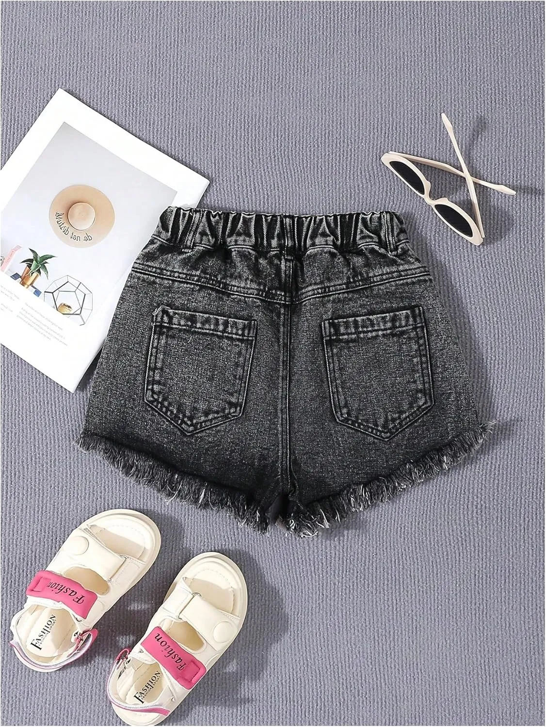 GORGLITTER Girl's Ripped Jean Shorts Distressed Frayed Raw Denim Shorts with Pocket