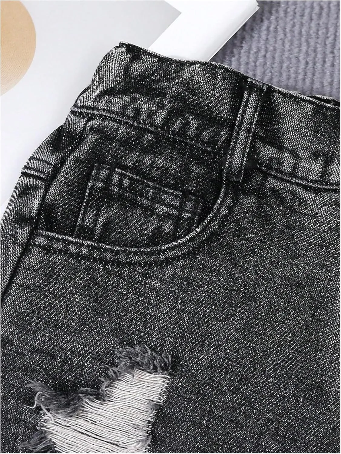 GORGLITTER Girl's Ripped Jean Shorts Distressed Frayed Raw Denim Shorts with Pocket