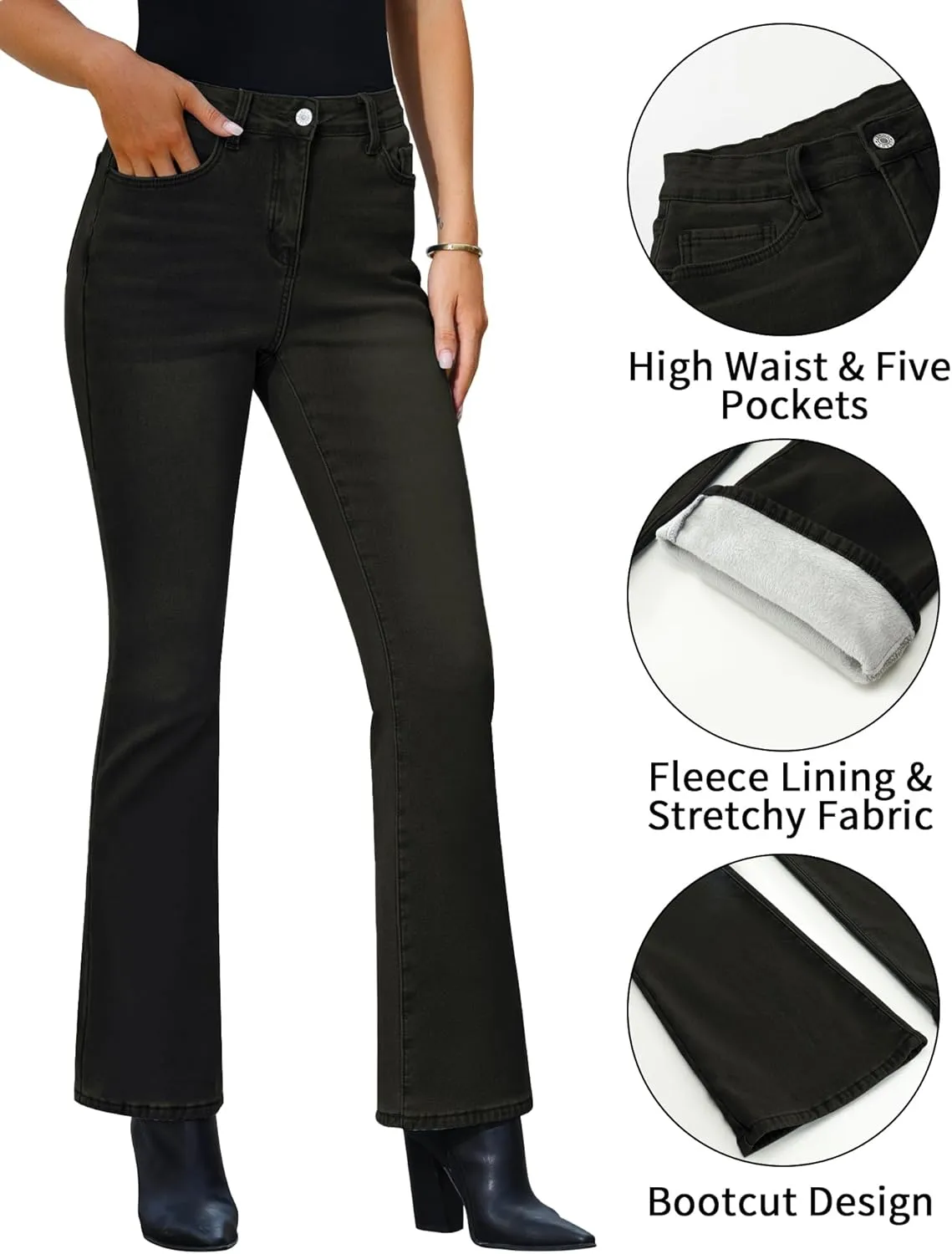 GRAPENT Bootcut Jeans for Women High Waist Stretchy Fleece Lined Pants Flare Jeans Denim Thermal Pants Winter Clothes