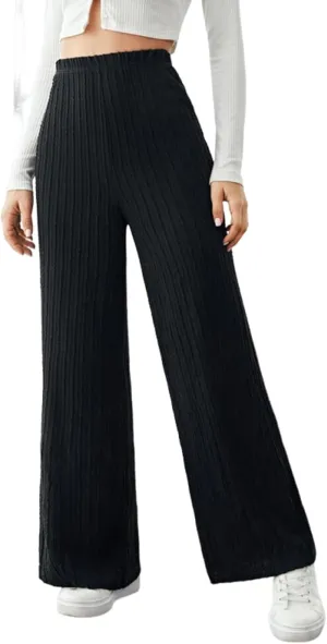 Gumipy Womens Ribbed Knit Wide Leg Pants Elastic Waist Lounge Pants Loose Fit Comfy Palazzo Pants Trendy Trouser Yoga Pants