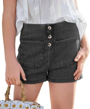 Haloumoning Girls Jean Shorts Kids Cute High Waist Shorts Button Summer Demin Shorts with Pockets 5-14 Years