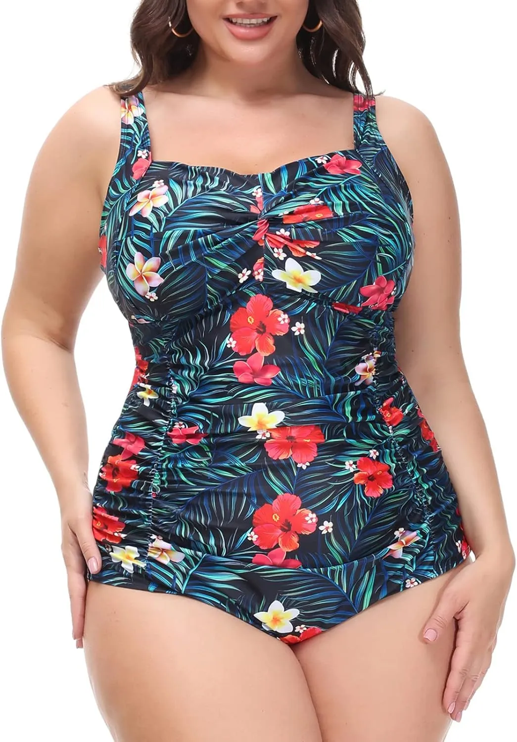 Hanna Nikole Women Plus Size One Piece Swimsuits Tummy Control Bathing Suit Twist Front Ruched Push Up Swimwear
