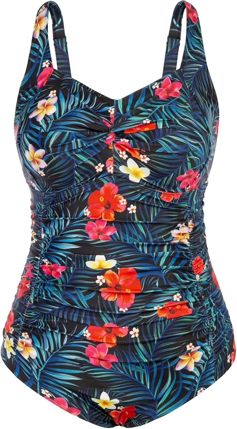 Hanna Nikole Women Plus Size One Piece Swimsuits Tummy Control Bathing Suit Twist Front Ruched Push Up Swimwear
