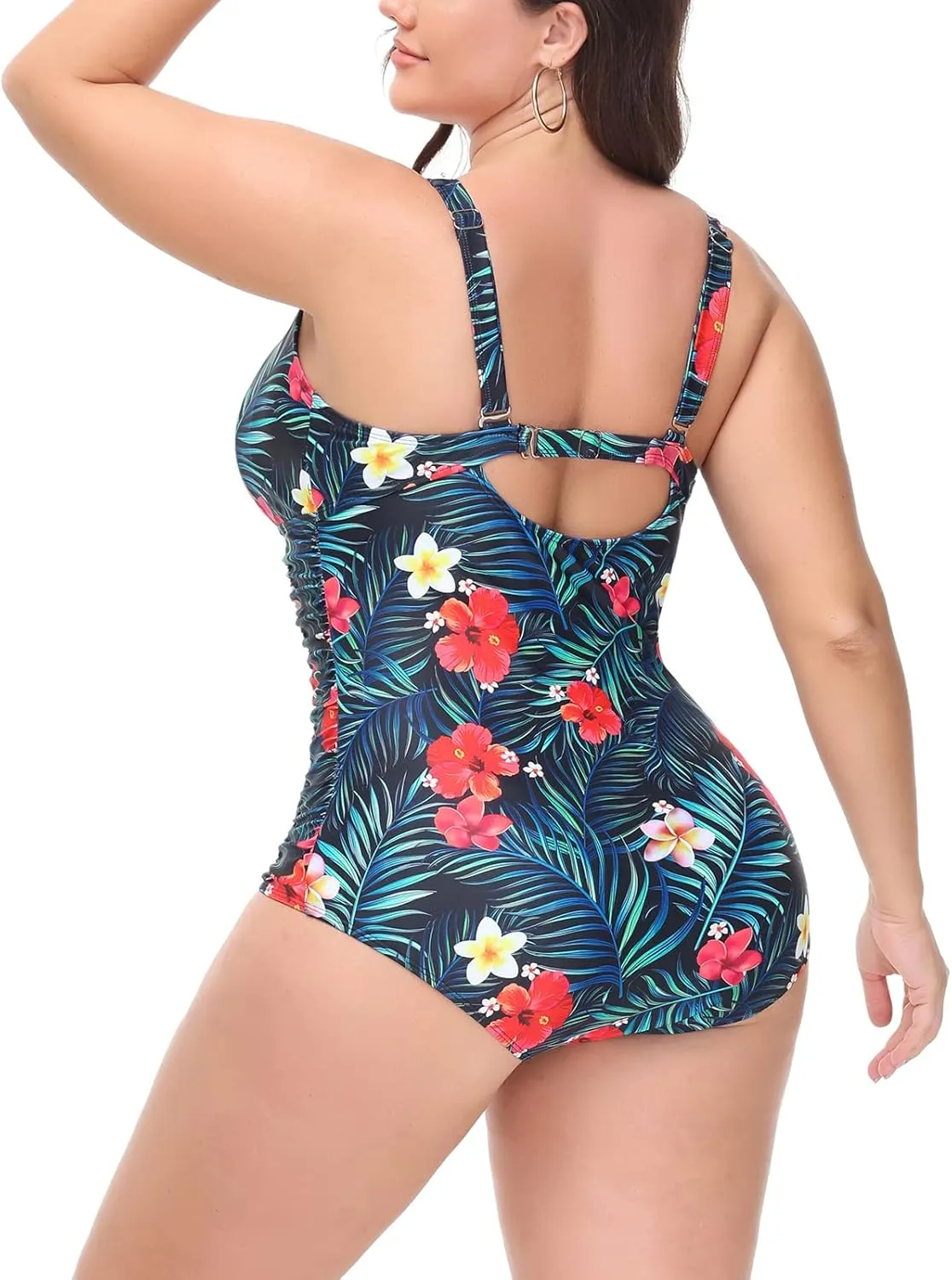 Hanna Nikole Women Plus Size One Piece Swimsuits Tummy Control Bathing Suit Twist Front Ruched Push Up Swimwear