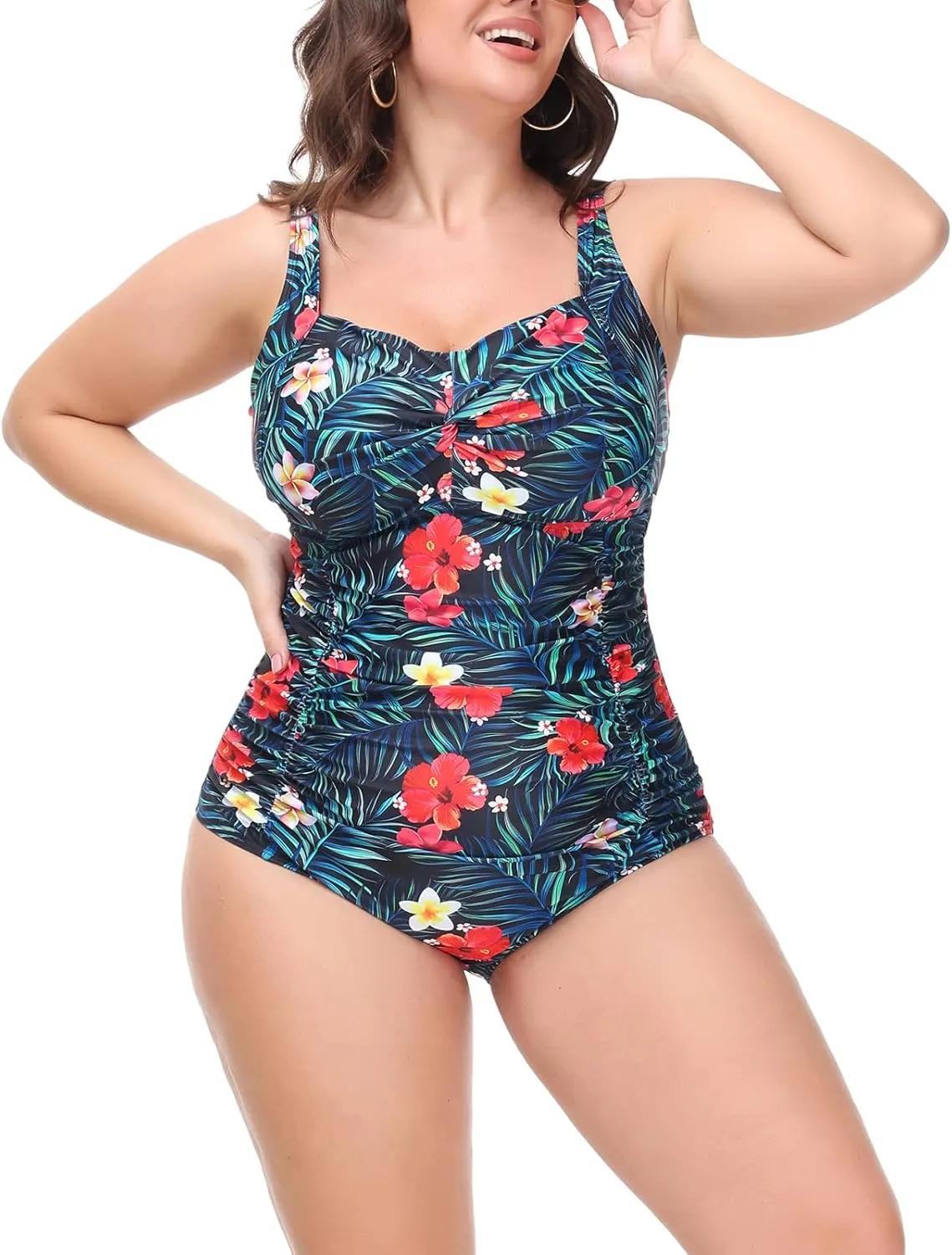 Hanna Nikole Women Plus Size One Piece Swimsuits Tummy Control Bathing Suit Twist Front Ruched Push Up Swimwear