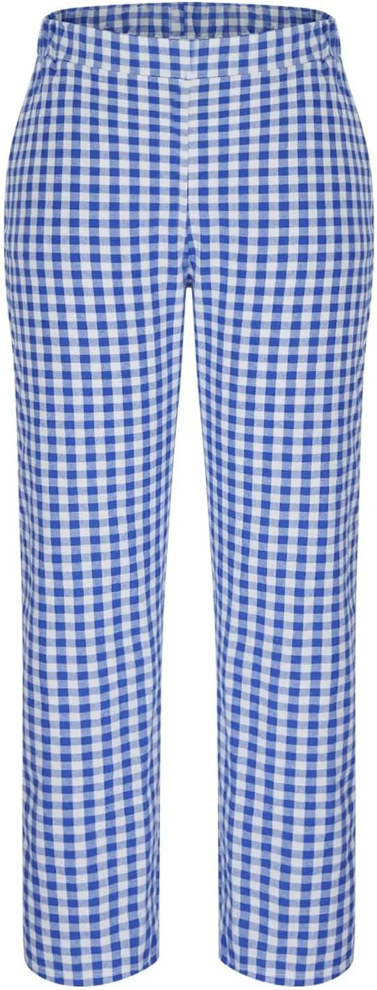 HGps8w Plaid Linen Pants for Women Trendy Loose Elastic Waist Casual Summer Lounge Sweatpants with Pockets