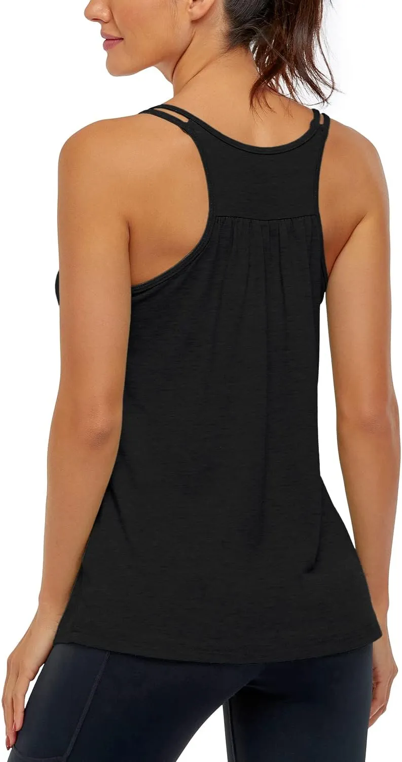 Hibelle Women's Workout Yoga Racerback Tank Tops with Built in Shelf Bra