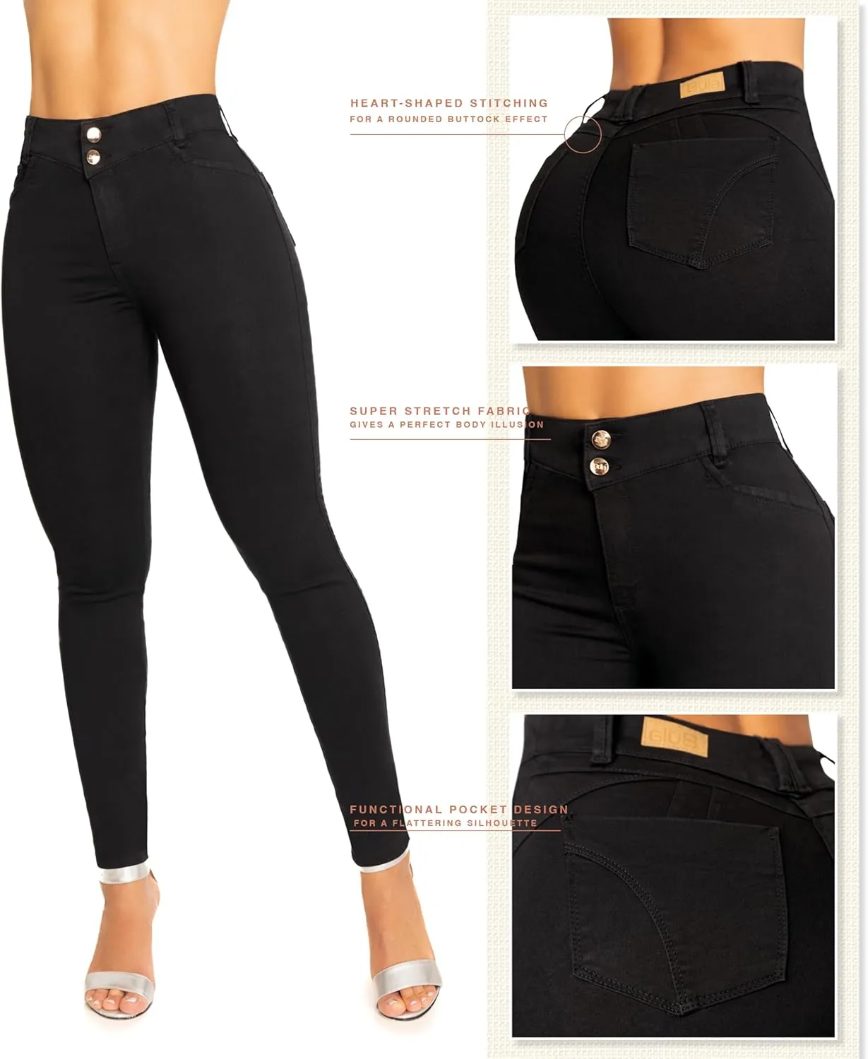 High-Rise Push-Up Jeans Pantalones Levanta Cola Colombianos Originales