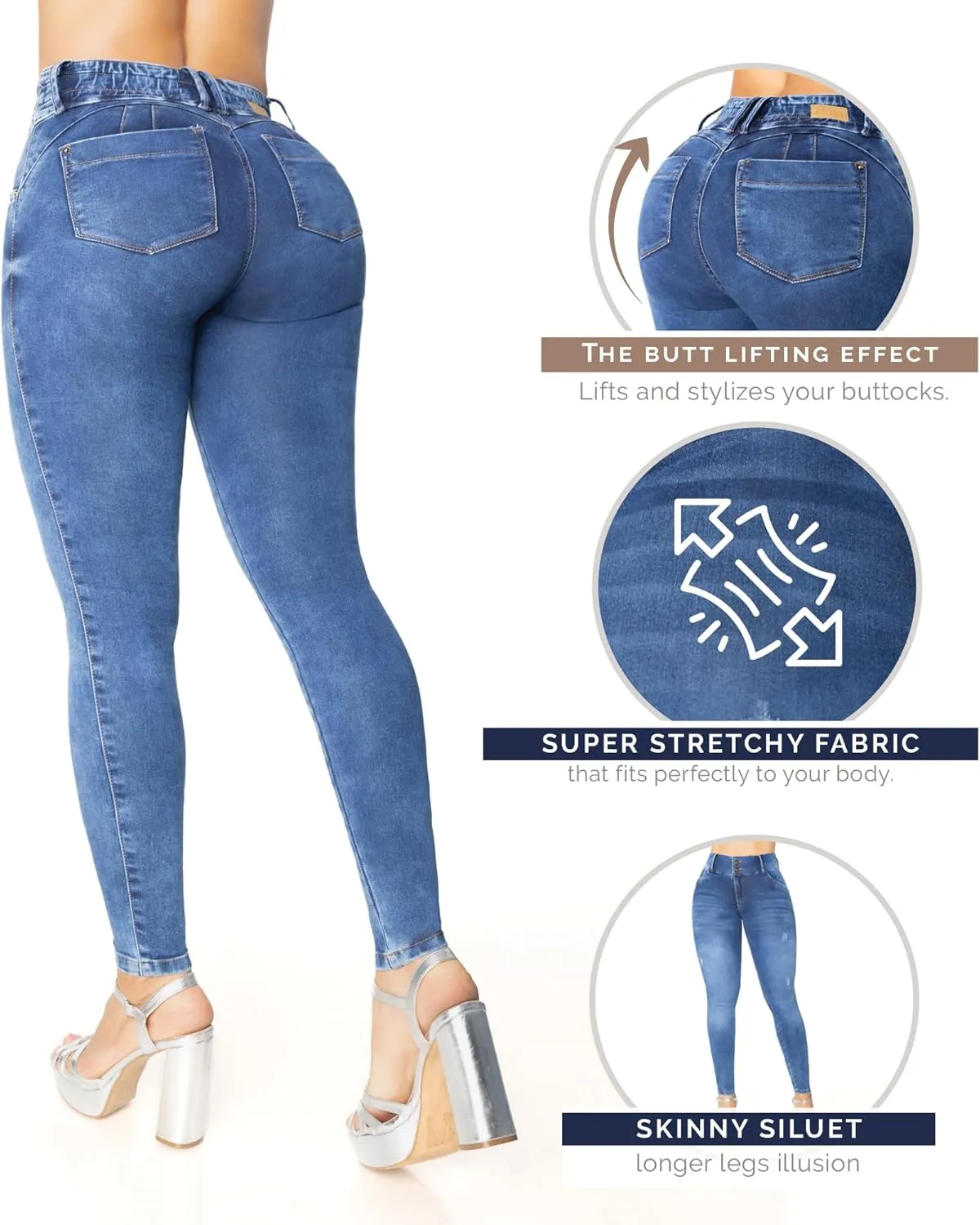 High-Rise Push-Up Jeans Pantalones Levanta Cola Colombianos Originales