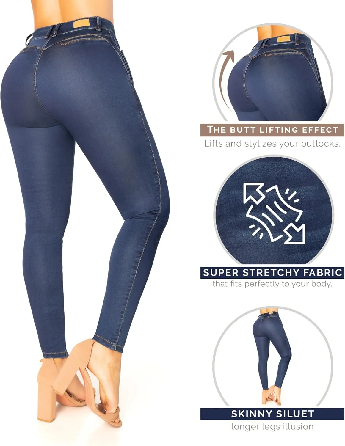 High-Rise Push-Up Jeans Pantalones Levanta Cola Colombianos Originales