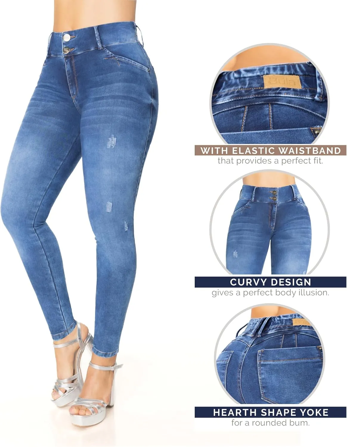 High-Rise Push-Up Jeans Pantalones Levanta Cola Colombianos Originales