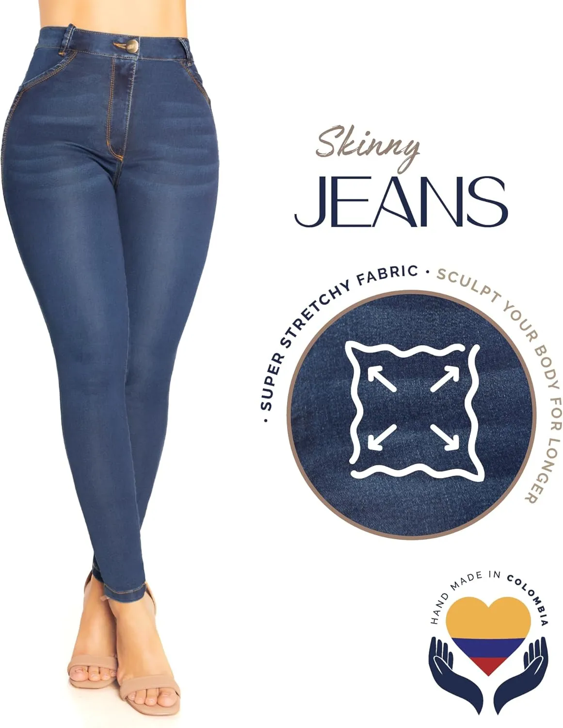 High-Rise Push-Up Jeans Pantalones Levanta Cola Colombianos Originales
