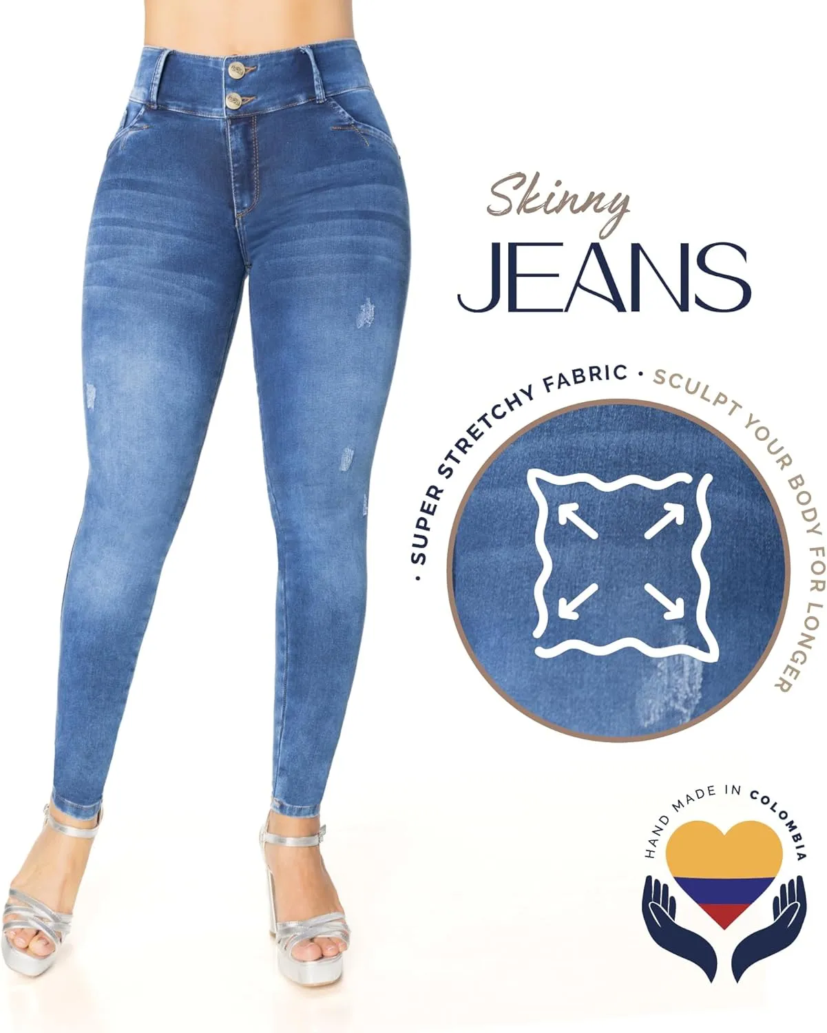 High-Rise Push-Up Jeans Pantalones Levanta Cola Colombianos Originales