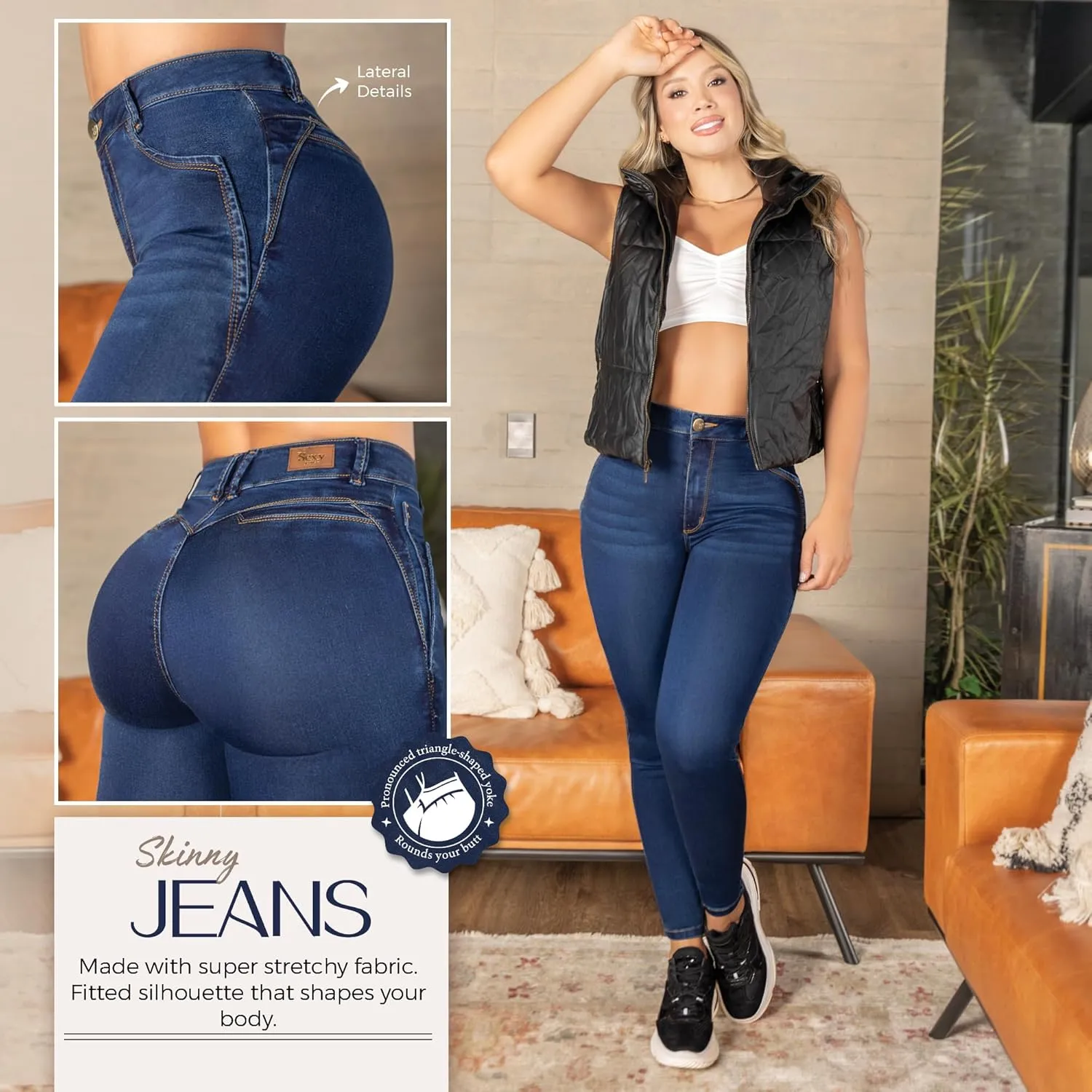 High-Rise Push-Up Jeans Pantalones Levanta Cola Colombianos Originales