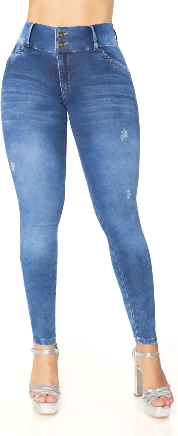 High-Rise Push-Up Jeans Pantalones Levanta Cola Colombianos Originales