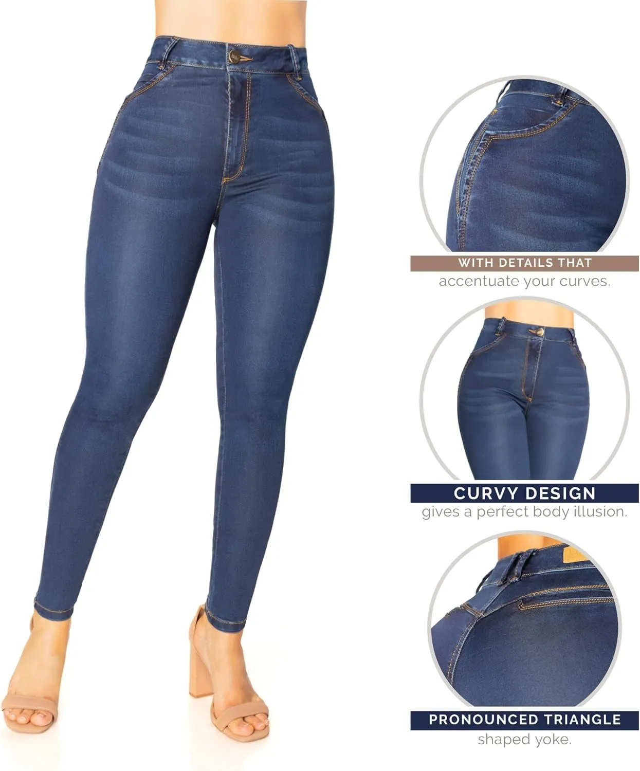 High-Rise Push-Up Jeans Pantalones Levanta Cola Colombianos Originales