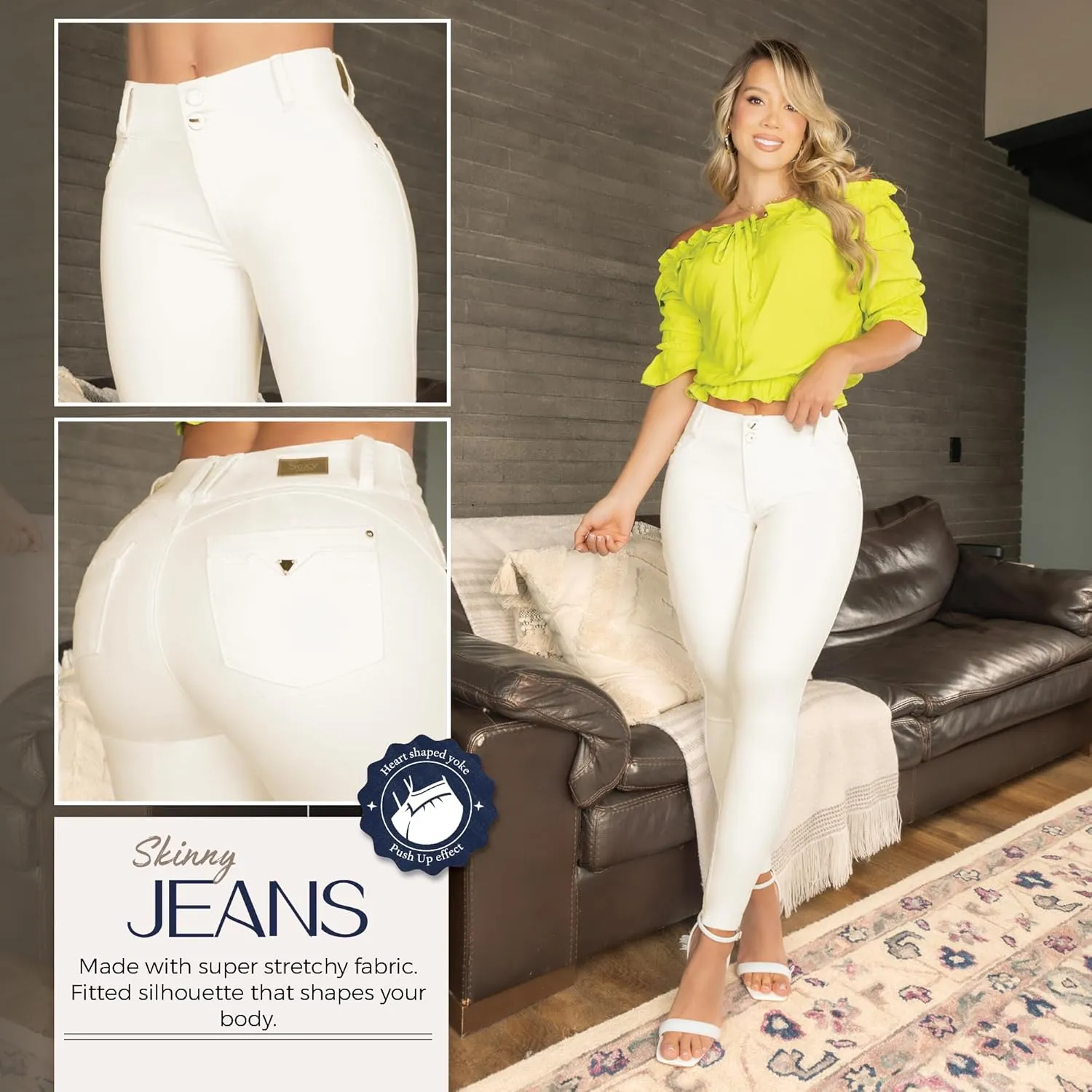 High-Rise Push-Up Jeans Pantalones Levanta Cola Colombianos Originales