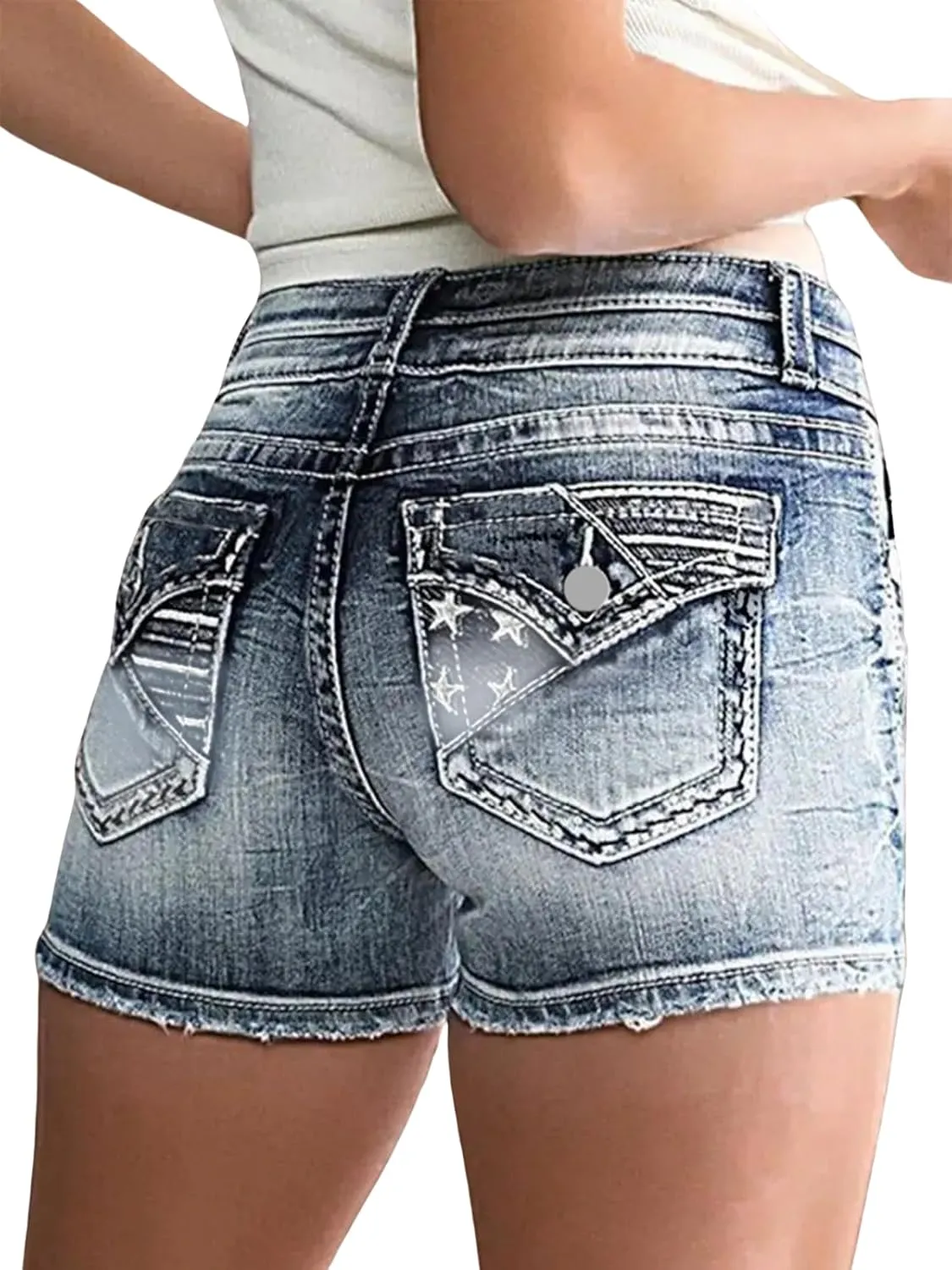 High Waisted Jean Shorts for Women Stretchy Distressed Skinny Denim Shorts Ripped Summer Shorts Embroided Pockets