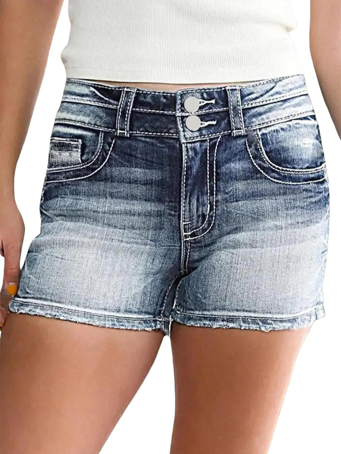 High Waisted Jean Shorts for Women Stretchy Distressed Skinny Denim Shorts Ripped Summer Shorts Embroided Pockets