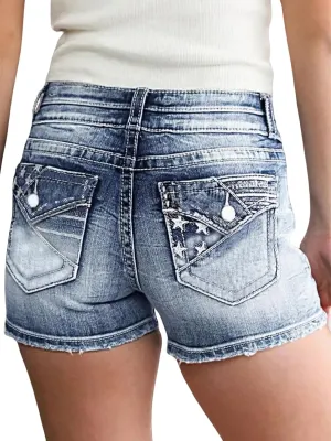 High Waisted Jean Shorts for Women Stretchy Distressed Skinny Denim Shorts Ripped Summer Shorts Embroided Pockets