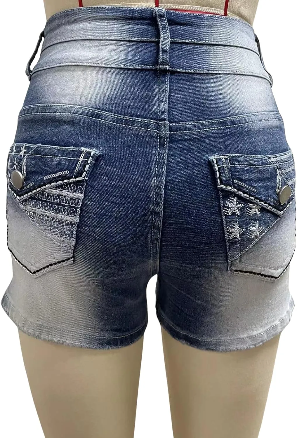 High Waisted Jean Shorts for Women Stretchy Distressed Skinny Denim Shorts Ripped Summer Shorts Embroided Pockets