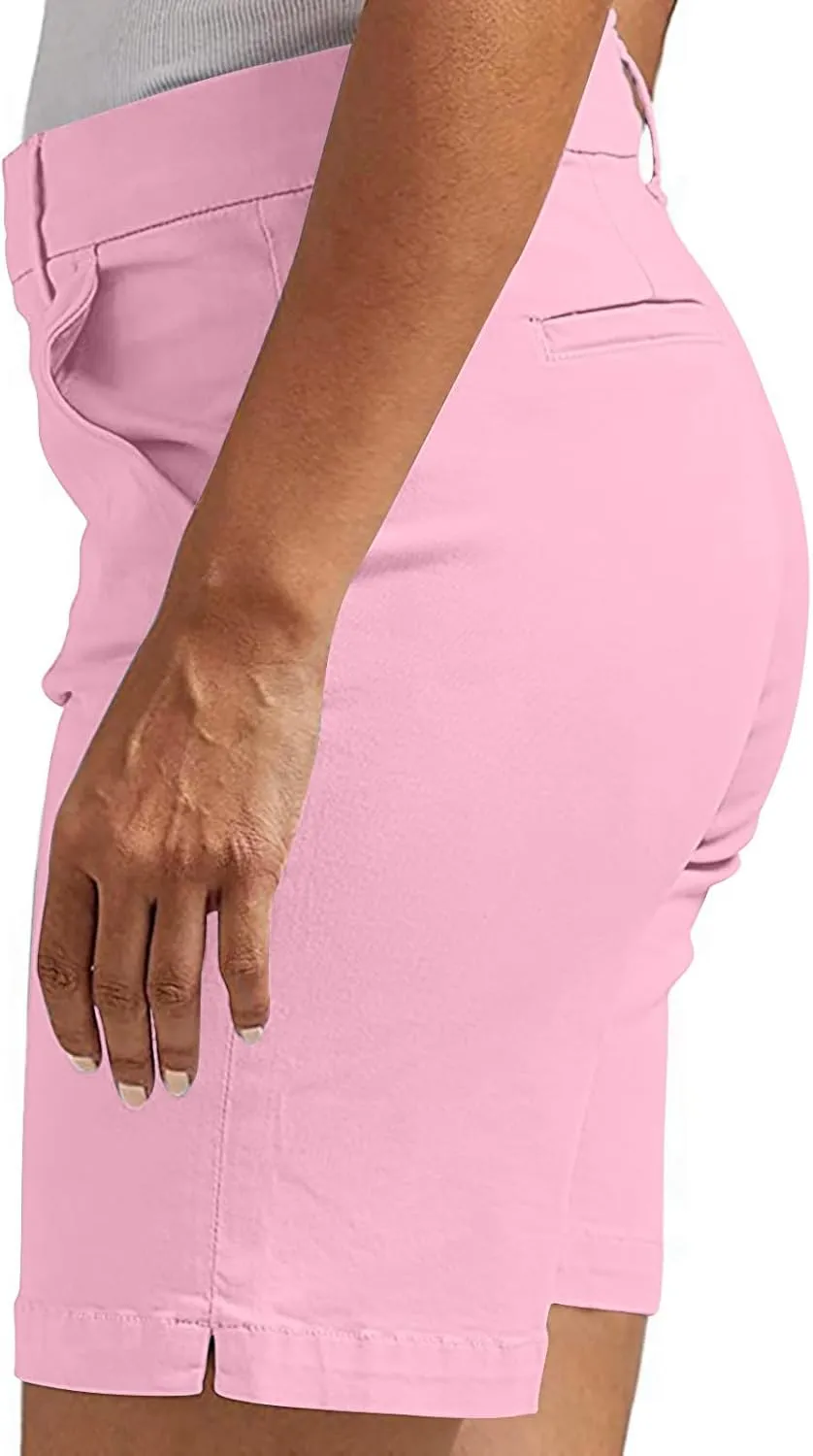 hlysgo Women Stretch Twill Shorts 2024 Summer Casual Slim Fit Hiking Shorts with Pockets High Waisted Pull On Chino Shorts