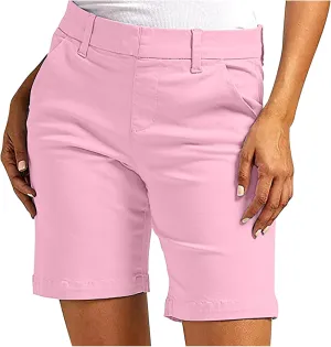 hlysgo Women Stretch Twill Shorts 2024 Summer Casual Slim Fit Hiking Shorts with Pockets High Waisted Pull On Chino Shorts